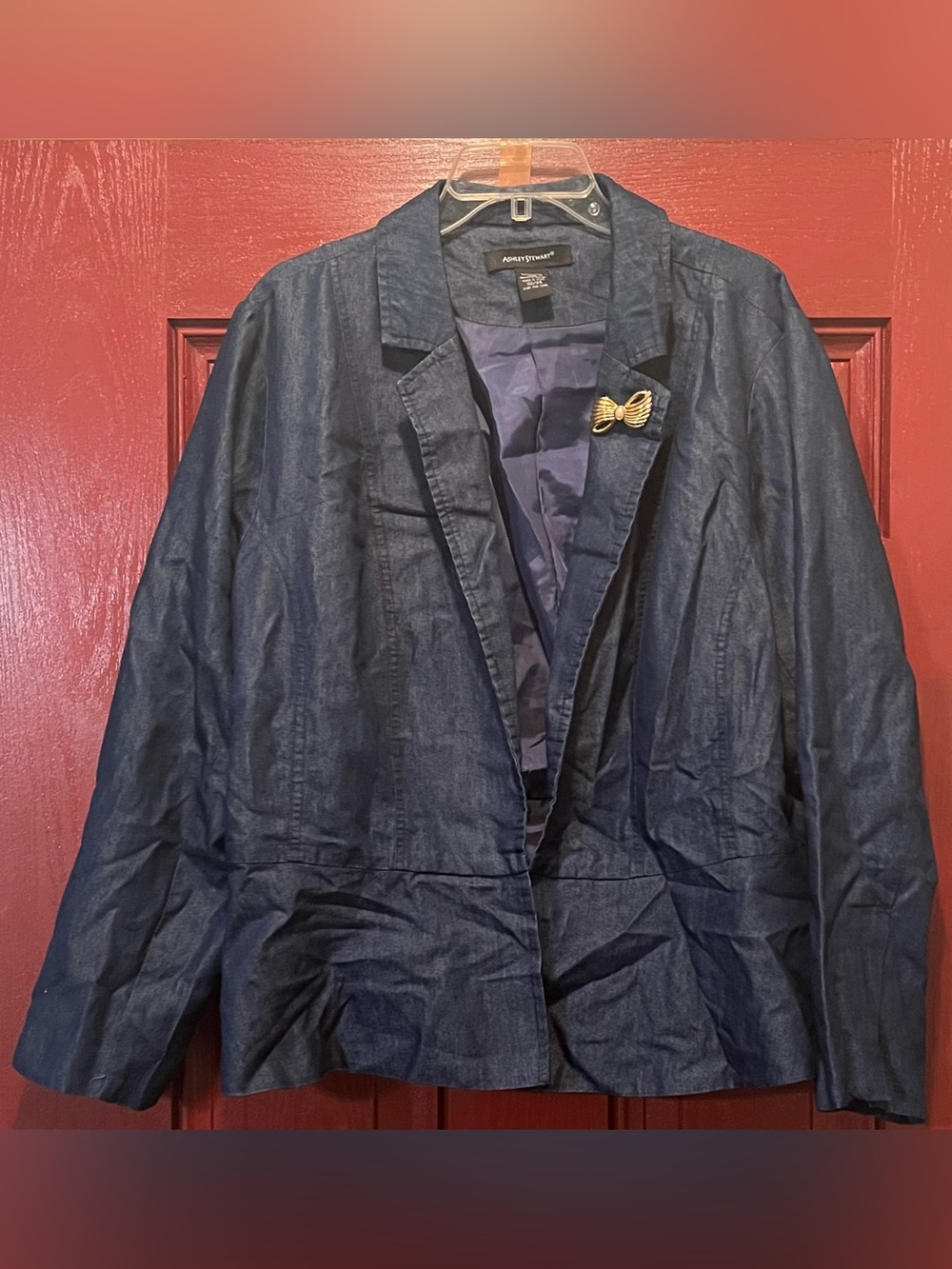 Ashley Stewart Navy Blue Denim-Style Blazer